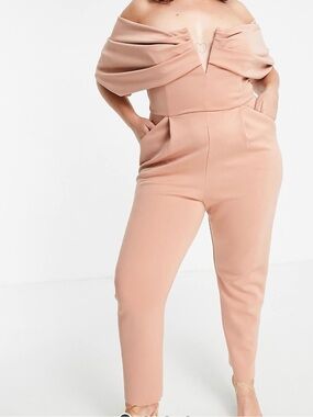 Off-Shoulder Dusty Rose Jumpsuit with Draped Neckline